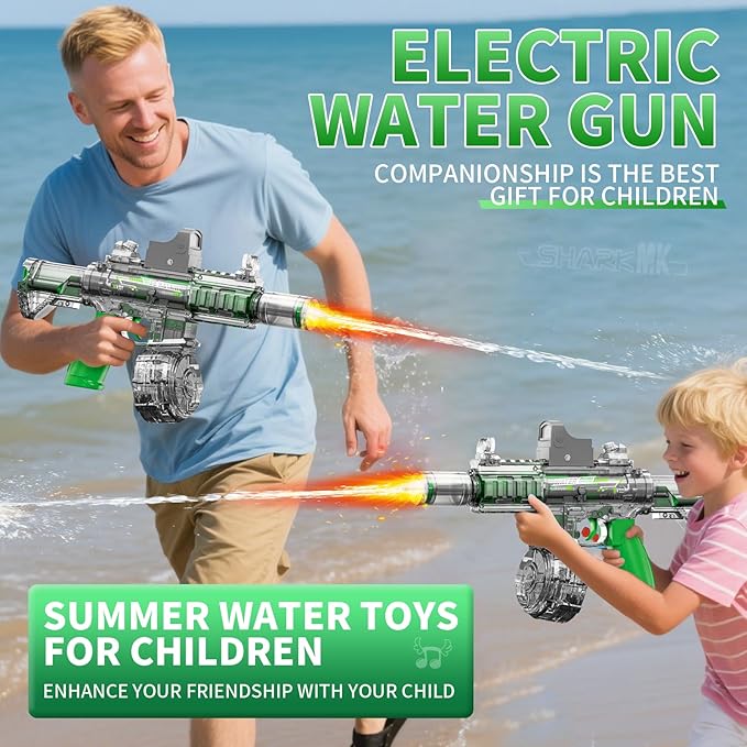 Electric Water Guns for Kids Adults, Transparent Automatic Squirt Guns, Summer Outdoor Beach Swimming Pool Party Toys (Green)