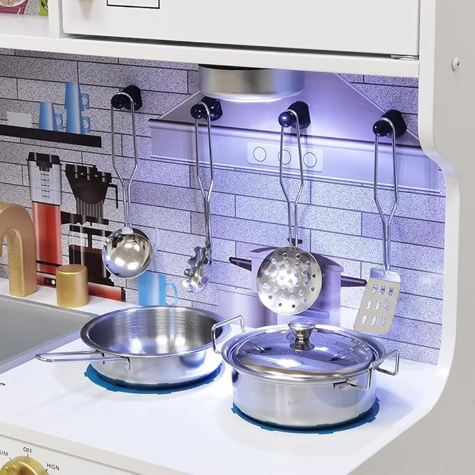 Kids Children Pretend Toy for Babies, Kitchen Playset & Play Kitchen Toy Set with Light, Sink with Faucet, Oven, Microwave, Kitchenware Set Accessories for Ages 3-8 Girls Boys