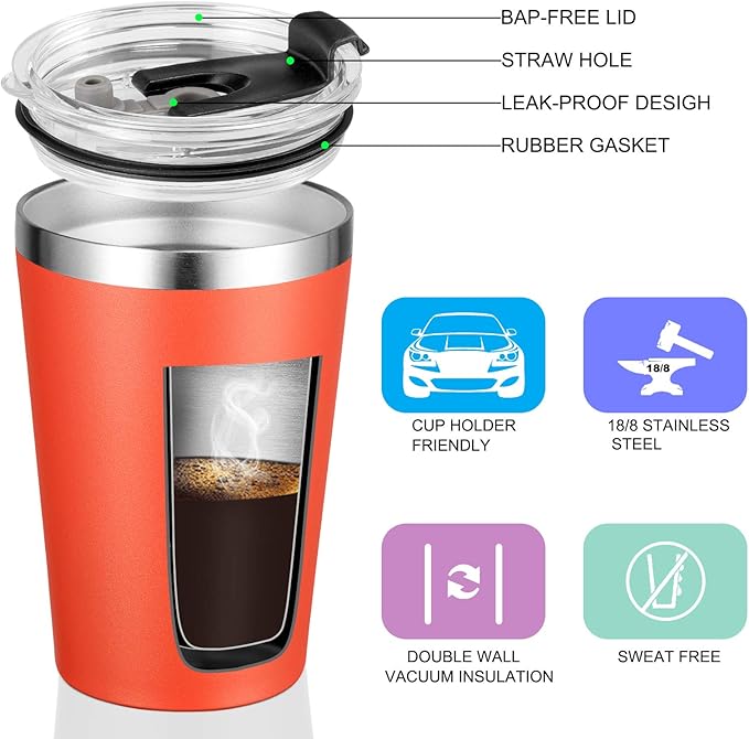 VEGOND 12oz Tumbler Stainless Steel Tumbler bulk Vacuum Insulated Double Wall Travel Tumbler with Lid and Straw Reusable Tumbler, Brick Red 1 Pack