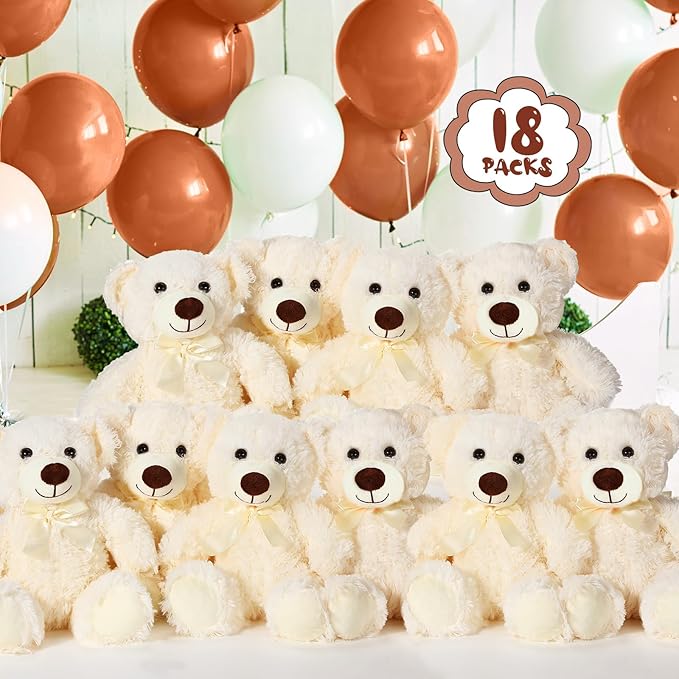 Zhanmai 18 Pcs 14 Inch Bears Stuffed Animal 2025 Graduation Gifts Bulk Plush Bear Toys for Birthday Baby Shower Party Favor(White)