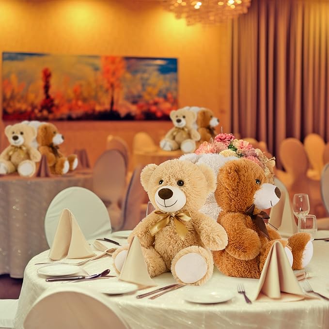 MaoGoLan Bulk Teddy Bears, 9 Packs Bulk Stuffed Animals, Small 13.8 Inch Plush Teddy Bear Toys Gift for Boys Girls Birthday Party (White/Brown/Dark Brown)