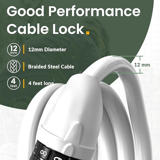 Titanker Bike Lock, Bicycle Lock 4 Feet Cable Lock 1/2 Inch Resettable Bike Lock Combination with Mounting Bracket, Bike Accessories for Bicycle, Electric Scooter, Motorcycle