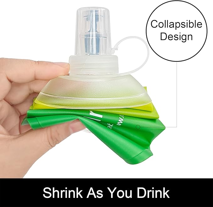 WILDREEDS 500ml Soft Flask, TPU Collapsible Soft Water Bottle for Hydration Pack, Running Vest, Folding Water Bottle for Hiking Cycling Climbing-1Pcs, Yellow to Green