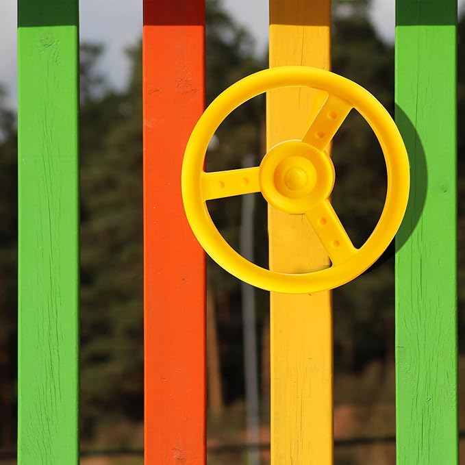 2 Pack Steering Wheel Playset Plastic Pirate Ships Wheel with Mounting Tools for Kids Playground Outdoor Gym (Purple, Yellow)