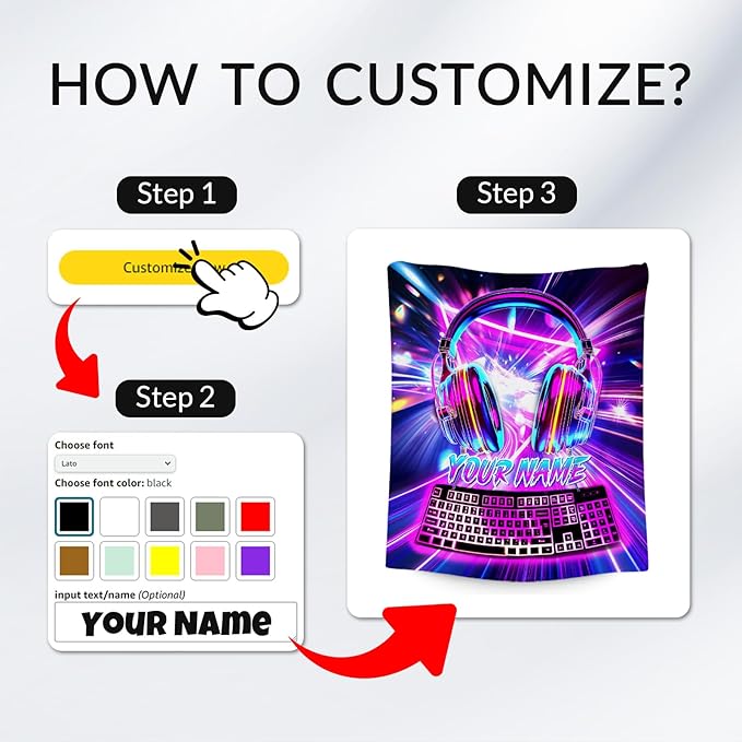 Custom Boys Blanket - Gaming Blankets for Teenage Boys - Personalized Kids Blanket with Name - 60"x80" Warm Flannel Gamer Throws for Bed