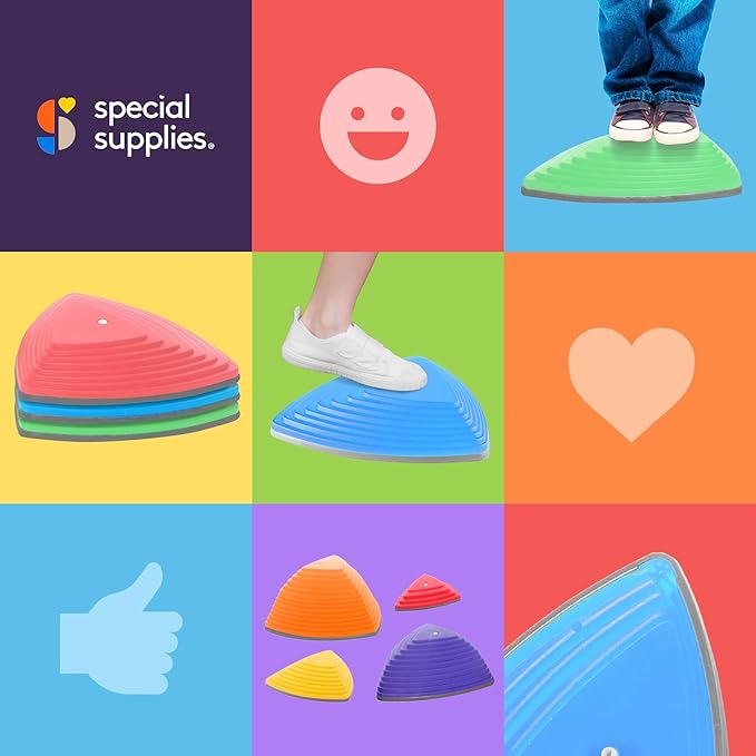 Special Supplies Stepping Stones for Kids Indoor and Outdoor Balance Blocks Promote Coordination, Balance, Strength Child Safe Rubber, Non-Slip Edging (Multi-Color, 12)