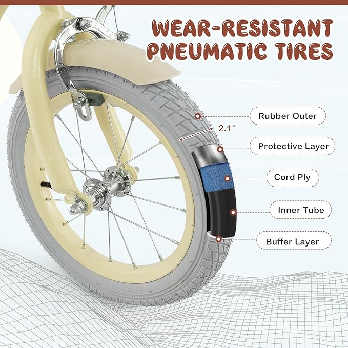 BABY JOY Kids Bike, 12 14 16 18 20 Inch Boys Girls Bike w/Adjustable Seat, Removable Basket, Handbrake & Coaster Brake, Training Wheels or Kickstand, Kids Bicycle with Multi-Color