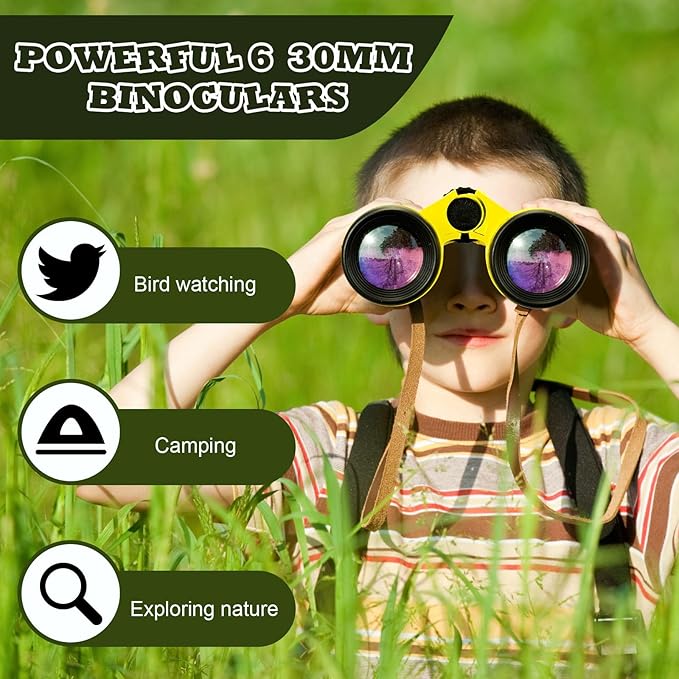 Libima 24 Pcs Binoculars for Kids Educational Compact Kids Binoculars with Neck String Toddler Telescope for Boys Girls Learning Bird Watching Camping Hiking Travel Safaris Birthday Gifts(Yellow)
