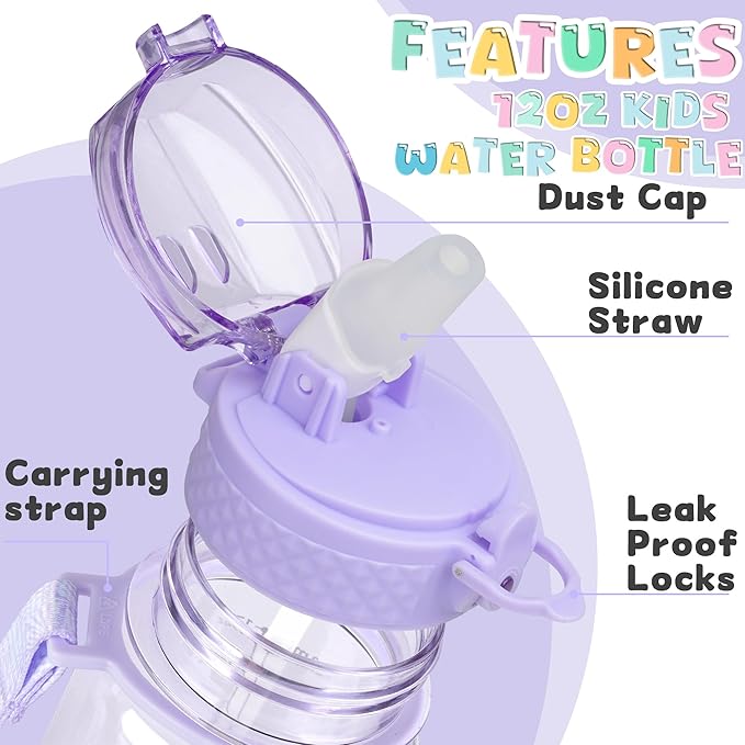 OLDLEY 17oz Kids Water Bottle for school Girls Boys, Motivational Water Bottles With Silicone Straw, Leak-Proof Tritan BPA-Free, Reusable water bottles for kids, Amethyst