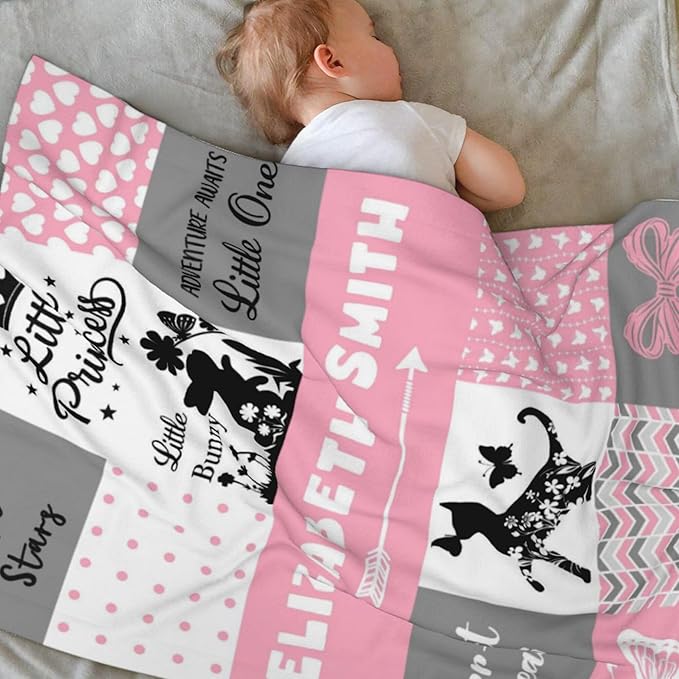 Custom Baby Girl Blanket with Name Personalized Soft Throw Blanket Gift for Newborn, Toddler, Teens to Adult for Birthday, Baby Shower, Christmas (A-design01)
