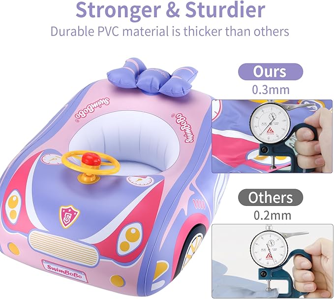 Swimbobo Toddler Pool Float Inflatable Car Baby Swim Float with Adjustable Sun Canopy and Safety Seat Pool Toys for Kids 3+ Years Old