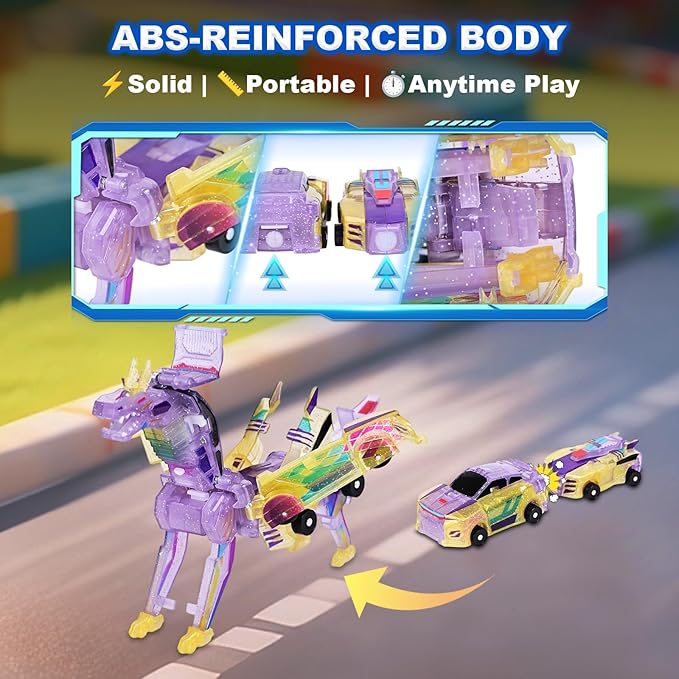 2-in-1 Collision Transformation Dinosaur Car Toy |Magnetic Cars Convertible Robot Toys|DinosaurToys for Kids 3-12 Ideal Christmas Birthday Gift for Boys and Girls (Yellow)