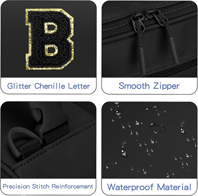 Initial Insulated Lunch Bag for Boys Kids, Back to School Gift, Reusable Leak-proof Lunch Box with Adjustable Strap for School Daycare Travel Picnic（Black，B）