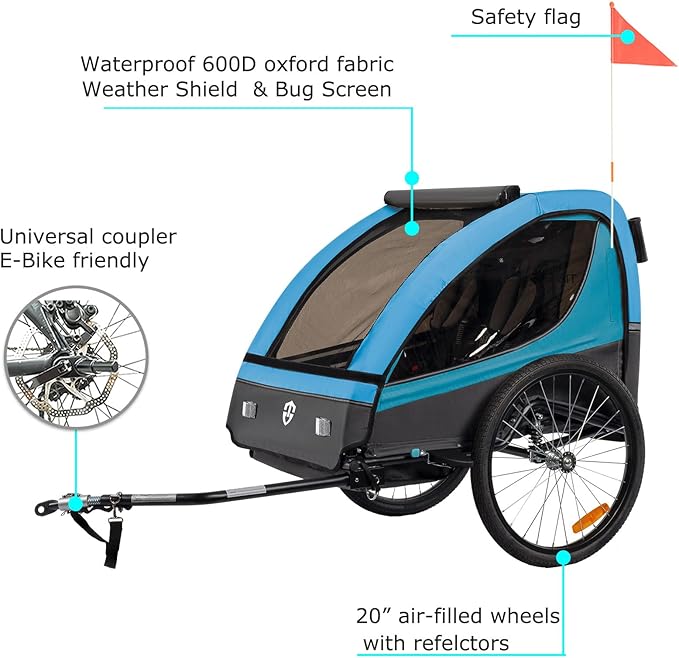TIGGO VS Suspension Bike Trailer & Stroller 2 in 1 Double Seat for Toddlers, Kids, Child Bicycle Carrier Jogger