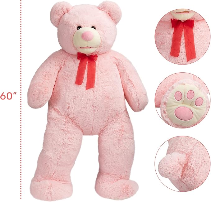HollyHOME 5ft Giant Teddy Bear Stuffed Animal Huge Teddy Bear Plush with Big Footprints Valentines Gift 5 Feet Pink