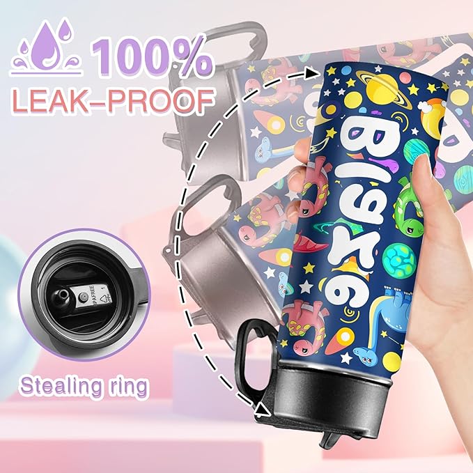 Personalized Water Bottles for Kids for School 18oz Custom Name Insulated Stainless Steel Cup with Straw Lid for Boy Girl Children Customized Sport Tumblers Back to School Birthday Gift BPA FREE