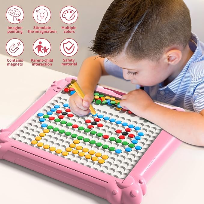 2-IN-1 Large Magnetic Drawing Board for Toddlers Kids, Magnetic Color and Number Maze, Magnetic Dot Art Board for Kids, Montessori Education Travel Toys for Boys Girls Age 3 4 5 6 7 8 Years Old