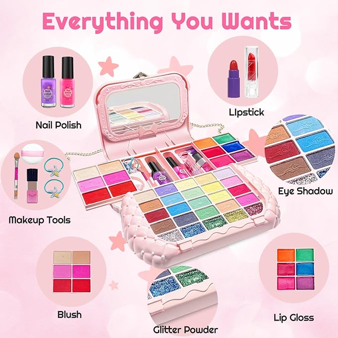 Kids Makeup Kit for Girl - Kids Makeup Sets for Girls 5-8, Real Washable Girls Makeup Kit, Little Girl Makeup Set & Princess Toys Christmas Birthday Gift for 3 4 5 6 7 8 9 10 11 12 Year Old