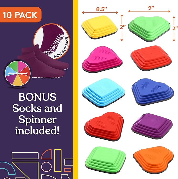 Special Supplies 10 Stepping Stones for Kids Indoor and Outdoor Balance Blocks Promote Coordination, Balance Strength Child Safe Rubber, Non-Slip Edging