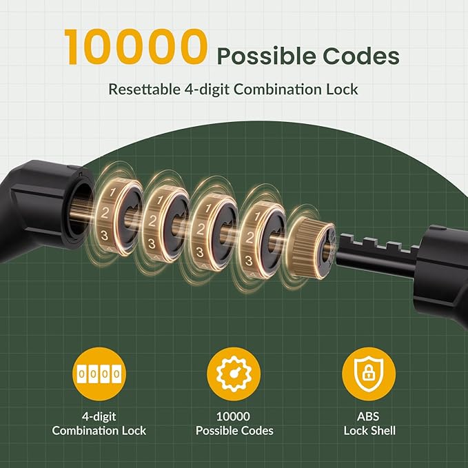 Titanker Bike Lock Cable, 4 Feet Bike Cable Lock Basic Self Coiling Kids Bike Lock Combination with Complimentary Mounting Bracket, 5/16 Inch Diameter (4FT, Green-8mm)