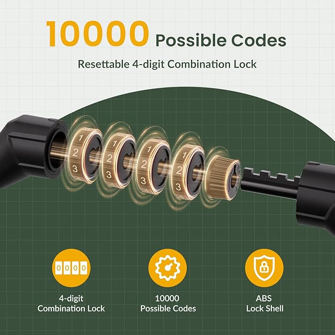 Titanker Bike Lock Cable, 4 Feet Bike Cable Lock Basic Self Coiling Kids Bike Lock Combination with Complimentary Mounting Bracket, 5/16 Inch Diameter (4FT, Orange-8mm)