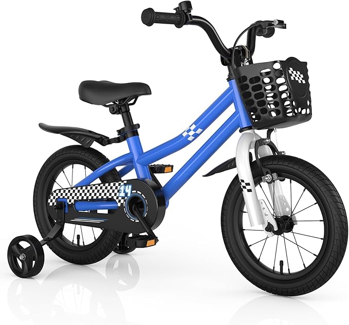 COSTWAY Kids Bike, 12 14 16 18 Inch Toddler Bike for Boys & Girls Aged 3-8 Years Old, Kids Bicycle w/Removable Training Wheels, Handbrake & Coaster Brake, Basket, Bell