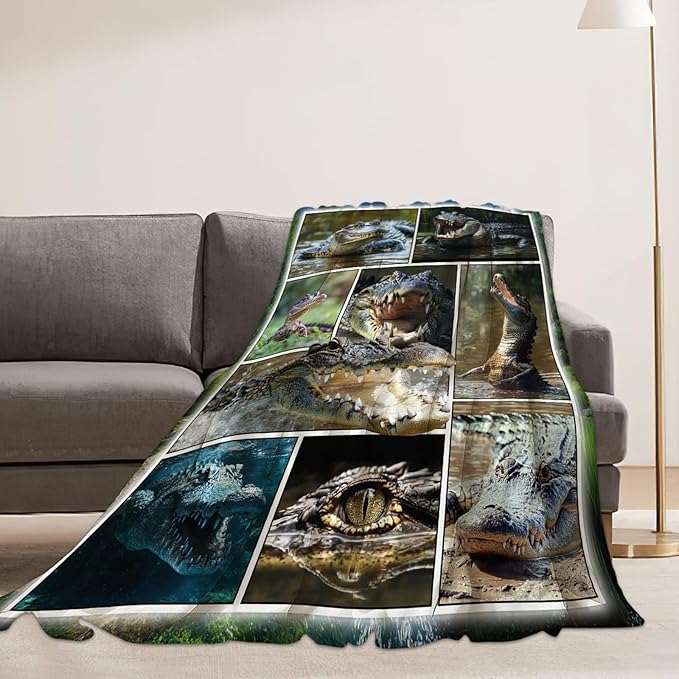 Crocodile Blanket Alligator Animal Throw Blankets Gifts for Girls Boys Kids Crocodile Lover Soft Cozy Fleece Plush for Couch Sofa Bed 50"x40"