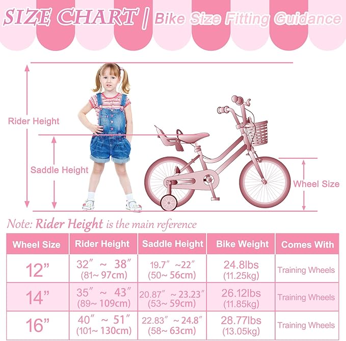 XJD Girls Bike for Toddlers and Kids Ages 2-12 Years Old,12 14 16 Inch Kids Bike with Training Wheels & Basket