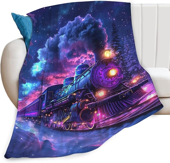 Train Blanket for Boys, Steam Train Flannel Throw Blanket, Lightweight Soft Cozy Fleece Stuff Blankets Gifts for Kids Girls Couch Sofa Bed 80" x 60"