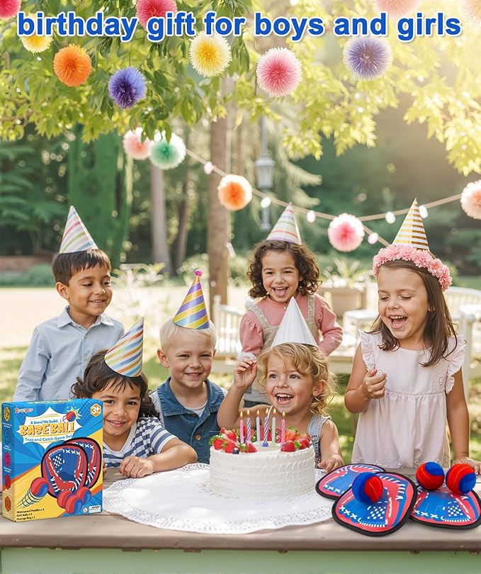 Toss and Catch Game Ball Set Toddler Toys for Ages 2-4 5-7 8-13 Boys Girls Birthday Gift, Yard Games Outside Beach Pool Outdoor Toys for 3 4 5 6 7 8 Year Old Gifts Kids Toddler Baseball Glove