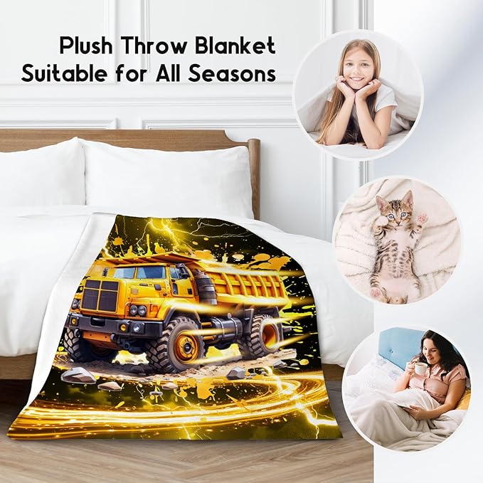 Toddler Boy Blanket - Construction Gifts for Kids Teens - 50x60 Inches Truck Throws Blankets for Couch Bedding