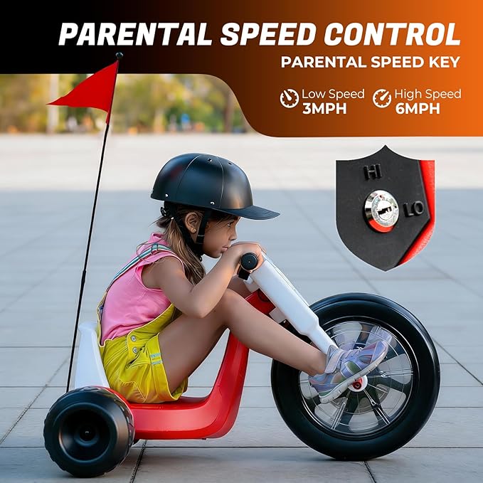 24V Electric Tricycle Toy for Kids 3+ Years, Speed Control 3-6 MPH Max Speed,45 Mins Max Long Lasting, Kids Ride On Car Toy, Adjustable Seat and LED Lights for Gifts