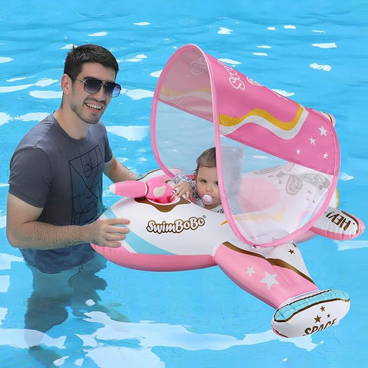 Swimbobo Toddler Pool Float Inflatable Car Baby Swim Float with Adjustable Sun Canopy and Safety Seat Pool Toys for Kids 3+ Years Old