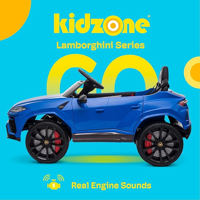 Kidzone Ride On Car 12V Lamborghini Urus Kids Electric Vehicle Toy w/Parent Remote Control, Horn, Radio, Port, AUX, Spring Suspension, Opening Door, LED Light - Blue