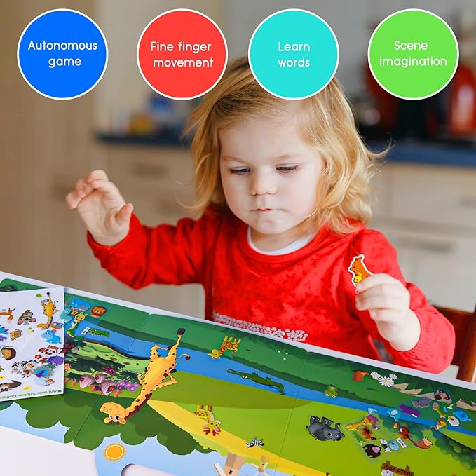 ASTARON Reusable Sticker Book for Toddlers, 88 Pcs Animal Stickers Road Trip Activities Car Airplane Activities Travel Toys for Kids, Kids Quiet Time Activities (3-6 Age)