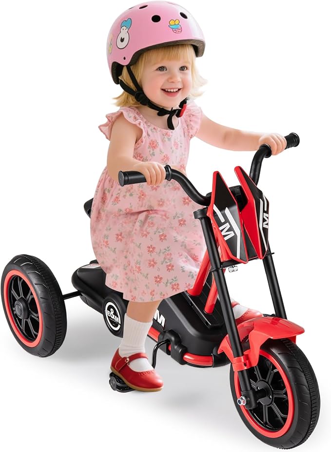 BABY JOY Kids Tricycle, 3-Wheel Toddler Bike with Foot Pedals, Forward/Backward, Toddler Tricycle Ride on Trike with Steering Handlebars, Toy Gift for Boys Girls Aged 3+ (Red)