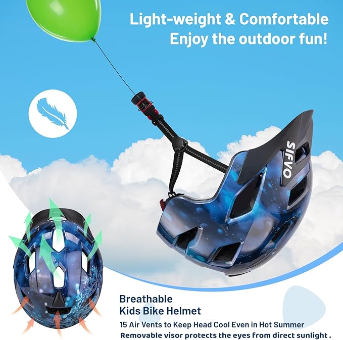 Kids Bike Helmet for Boys & Girls Ages 5-8-14,Lightweight Adjustable 50-57cm Bicycle Helmet with Visor & Reflective Strap，CPSC Certified for Cycling, Skating, Scooters