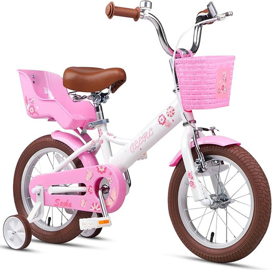 Glerc Sasha Girls Bike, 12-20 Inch Kids Bike for Children Ages 2-13 Years, Kids Bicycle with Doll-Seat & Basket & Training Wheels, Multiple Colors