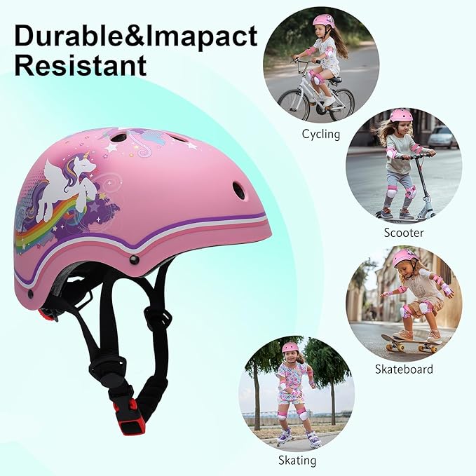 Adjustable Toddler Helmet, Kids Bike Helmets for Boys Girls 3-5/4-6/5-8 Years, Protective Gear Set for Bicycling/Skateboarding/Rollerblading/Scootering