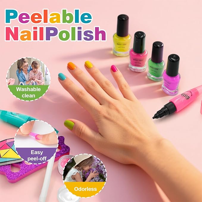 Amagoing Kids Nail Polish Set for Girls, Girls Nail Kit Ages 7-12 with Nail Dryer, Quick-Dry Nail Polish, Nail Art Pens, Cartoon Press on Nail, Makeup Bag, Spa Manicures Birthday Christmas Gift Toy
