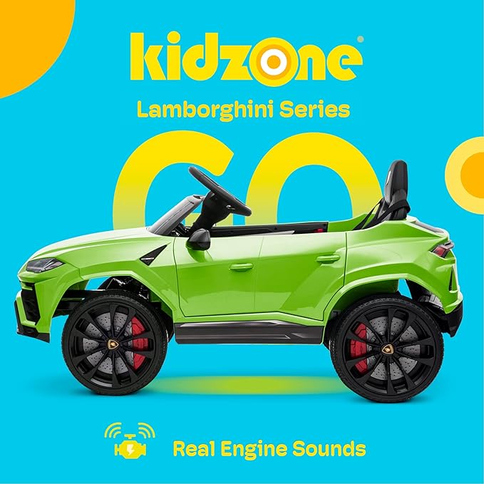Kidzone Ride On Car 12V Lamborghini Urus Kids Electric Vehicle Toy w/Parent Remote Control, Horn, Radio, Port, AUX, Spring Suspension, Opening Door, LED Light - Green