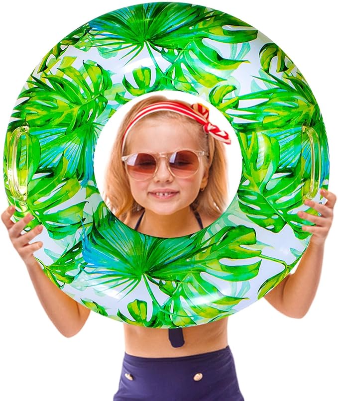 Pool Floats for Adults, Swimming Beach Tube, Adult Swim Ring, Adult Pool Float with Two Handles,Leaf Swim Ring