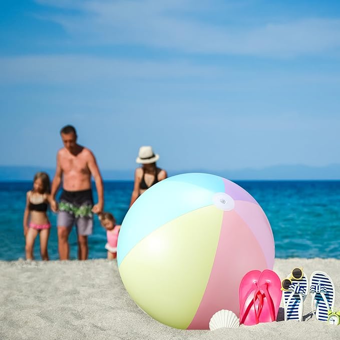 12 Pcs Pastel Inflatable Beach Balls Bulk Pastel Color Jumbo Big Beach Balls Baby Shower Birthday Summer Swimming Party Decorations Favor Water Games(26.5 Inch,Macaron Color)