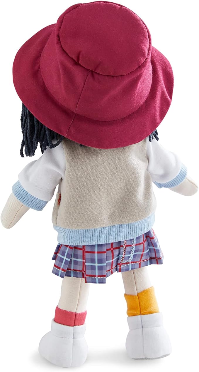 HABA 12" Soft Doll Yuki with Black Hair, Embroidered Face, Stylish Bucket Hat and Clothes - Washable Toddler Baby Doll for 18 Months+