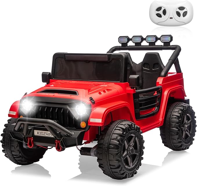 24V Ride on Toys for Kids, 2 Seater Electric Ride on Car w/Remote Control, 4 Powerful Motors, 4WD/2WD, 3 Speeds, Led Lights, Bluetooth, Ride on Truck for Kids Toddler, Red