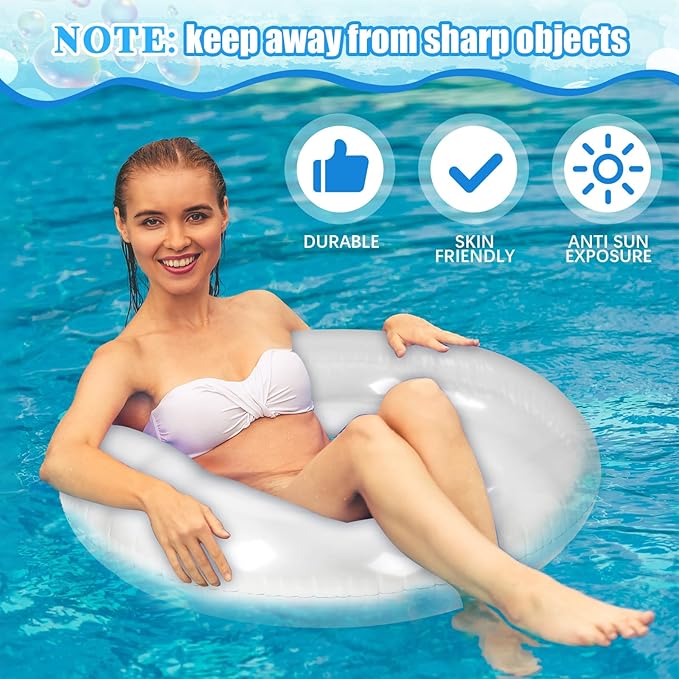 6 Pcs Inflatable Pool Floats 28 Inches Swim Tube Bulk for Adults Swimming Ring Pool Floaties for Beach Party Decorations Women and Men River Lake Summer Vacation Holiday (Clear)