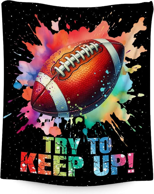 Football Blanket, Football Gifts for Boys Men Adults, Lightweight Flannel Throw Blankets for Team Player, Sport Theme Throws Boys Room Decor for Bed Living Room (Colorful, 60x80 Inch)