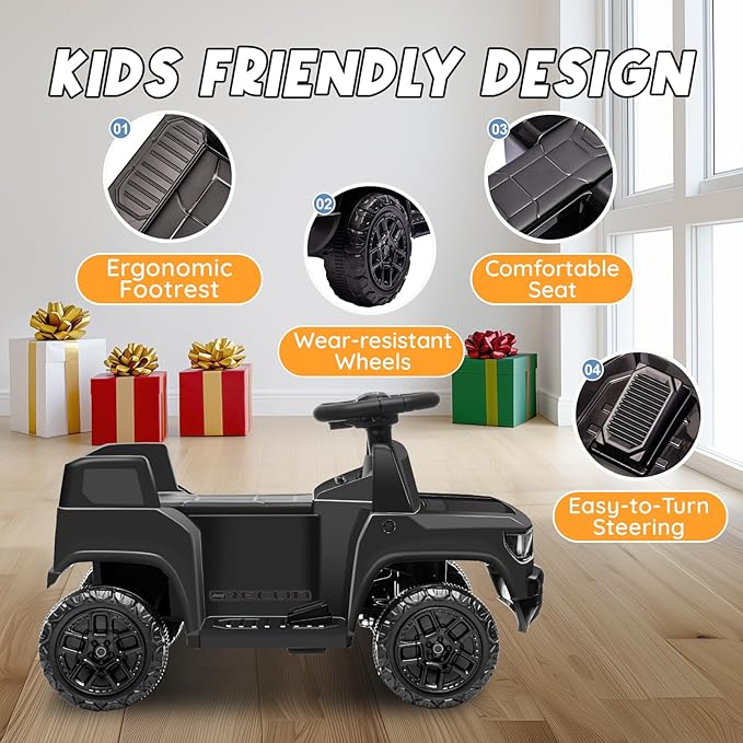 6V Ride On Car for Toddlers, Electric Car with Music, Horn, Pedal, for Ages 18–30 Months, Black