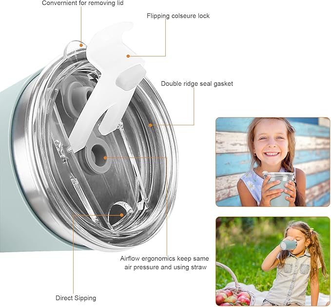 Ymmy Sam 2pcs Stainless Steel Cups with Lid and Straw,12oz Spill-proof Kids Tumblers, with Stainless Steel Straws Unbreakable Metal Cups with Heat-insulated Sleeves for Cold and Hot drinks