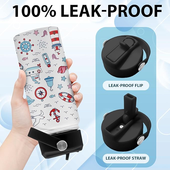 Nautical Gifts for Kids Boys, 16 oz Water Bottles with Straw Lid, Stainless Steel Insulated Ocean Water Bottle for Travel Outdoor, Navigation Lighthouse Cups Gifts for Birthday Christmas